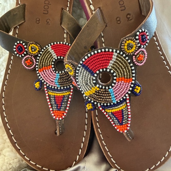 Anthropologie New Shibli SSR Leather Sandal Red Mix laidback London sandal 🌈 - Picture 11 of 11